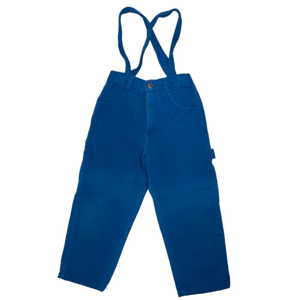 VINTAGE 90s blue suspender carpenter pocket wide leg pants unisex 4T